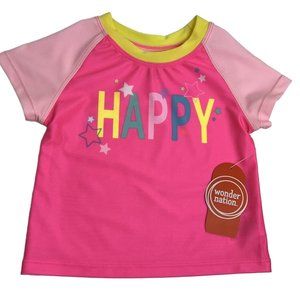 Wonder Nation Girls Baby Size 12 Months Rash Guard Swim Shirt Pink Neon Happy